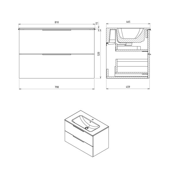 Dabīga toņa piekarams skapītis bez izlietnes un ar ozolkoka imitāciju 80x52 cm Cirasa – Sapho-image-3