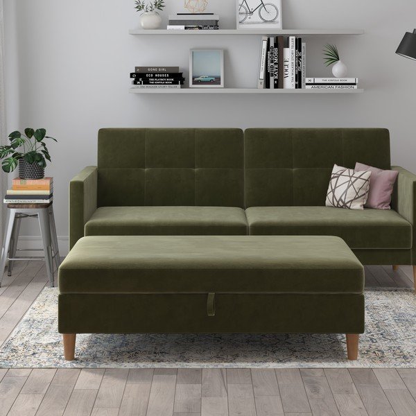 Zaļš samta kāju soliņš Lilly – Støraa-image-1