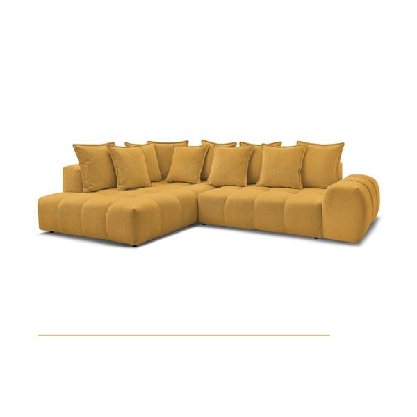 Sinepju dzeltens salokāms/ar uzglabāšanas vietu stūra dīvāns no šenila auduma (ar kreiso stūri/L veida) Everest – Bobochic Paris-image-3