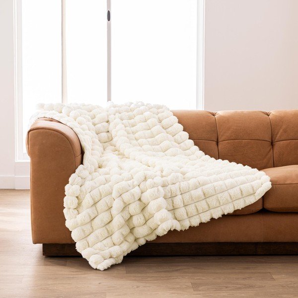 Krēmkrāsas mikroplīša/no mākslīgās kažokādas pleds 180x220 cm Igloo – douceur d'intérieur-image-2