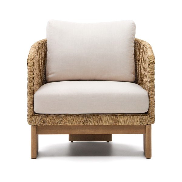 Bēšs/dabīga toņa masīvkoka/mākslīgās rotangpalmas dārza atpūtas krēsls Xoriguer – Kave Home-image-2