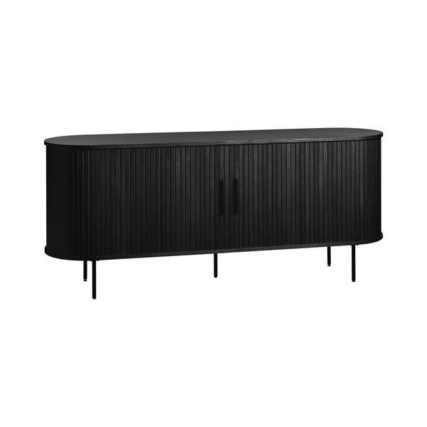 Melna zema kumode ar ozolkoka imitāciju ar bīdāmām durvīm 76x180 cm Nola – Unique Furniture-image-2