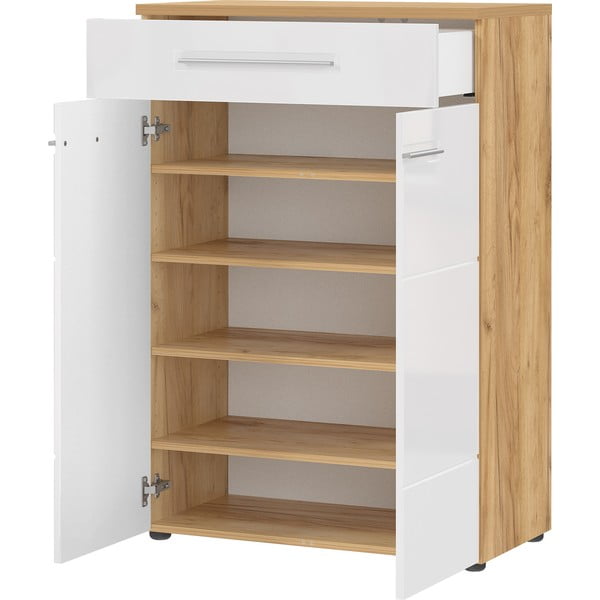 Balts dabīga toņa apavu plaukts ar ozolkoka imitāciju Aledo – Germania-image-2