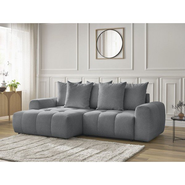 Pelēks salokāms stūra dīvāns no šenila auduma ar uzglabāšanas vietu  (ar kreiso stūri/ar zvilni) Roxelane – Bobochic Paris-image-4