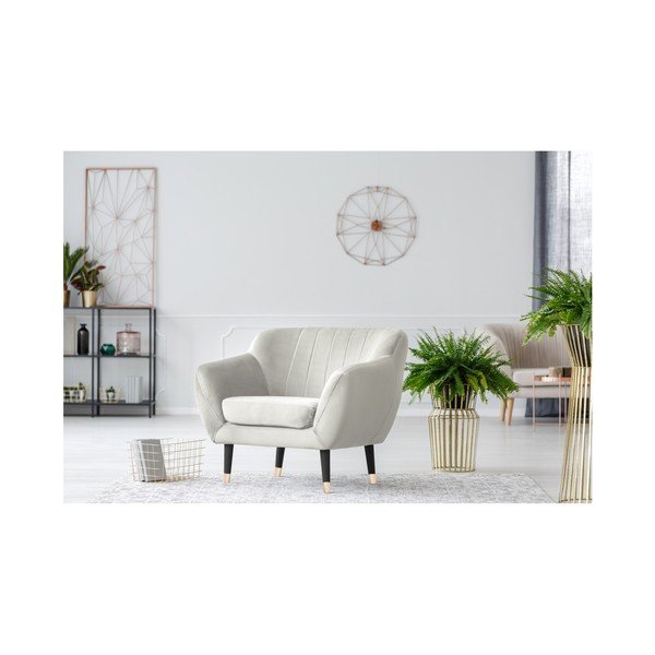 Krēmkrāsas atpūtas krēsls ar melnām kājām Mazzini Sofas Benito-image-2