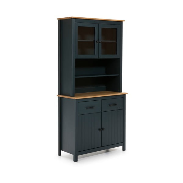 Tumši zila priedes masīvkoka vitrīna 90x180 cm Miranda – Marckeric-image-2