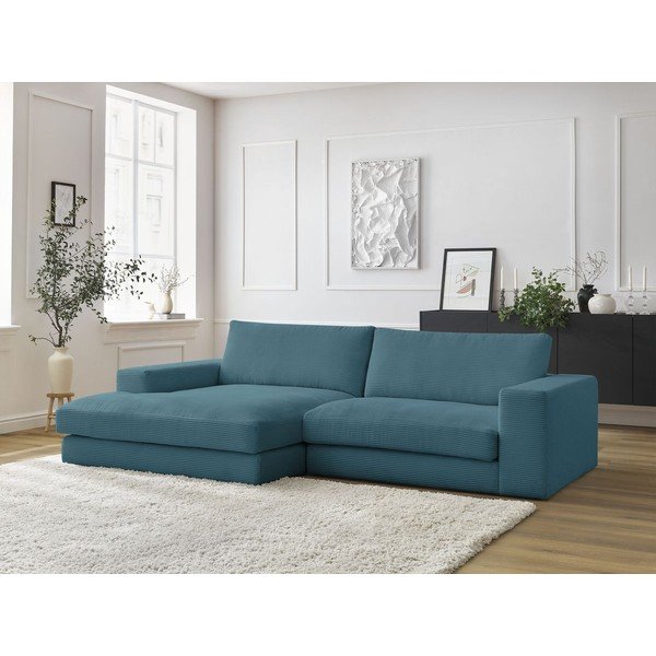 Zils velveta stūra dīvāns (ar kreiso stūri/ar zvilni) Leonard – Bobochic Paris-image-1