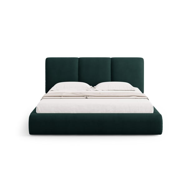 Tumši zaļa polsterēta divvietīga gulta ar veļas kasti un redelēm 140x200 cm Brody – Mazzini Beds-image-3