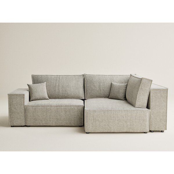 Bēšs salokāms stūra dīvāns no šenila auduma ar uzglabāšanas vietu (ar labo stūri/L veida) Tonga – Maison de Rêve-image-2