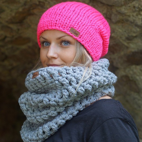 Ar rokām adīta DOKE Pink Beanie cepure-image-1