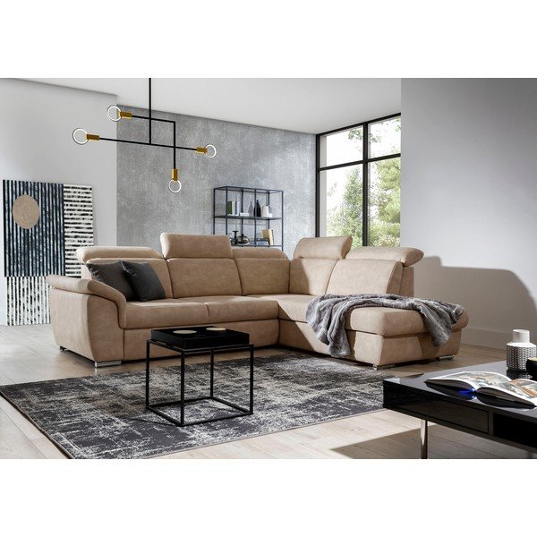 Bēšs samta salokāms/ar uzglabāšanas vietu stūra dīvāns (ar labo stūri/L veida) Loreto – ELTAP-image-2