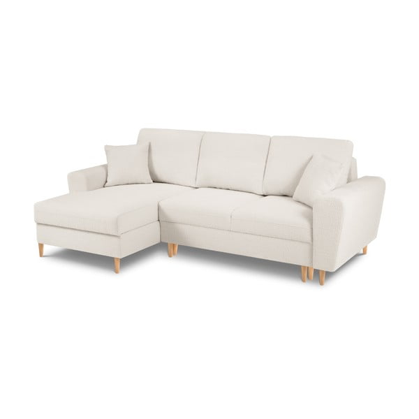 Bēšs salokāms stūra dīvāns ar uzglabāšanas vietu no buklē auduma (ar kreiso stūri/ar zvilni) Kyoto – Cosmopolitan Design-image-1