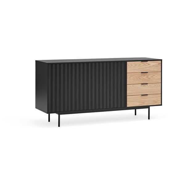 Melna/dabīga toņa zema kumode ar ozolkoka imitāciju 159x80 cm Sierra – Teulat-image-3