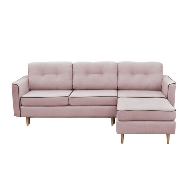 Rozā trīsvietīgs izlaižams dīvāns ar gaišām kājām Mazzini Sofas Ladybird, labais stūris