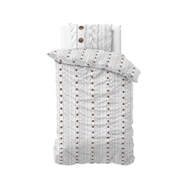 Balts flaneļa gultas pārklājs Sleeptime Knit Buttons, 140 x 220 cm