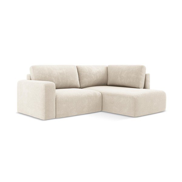 Krēmkrāsas salokāms stūra dīvāns no šenila auduma ar uzglabāšanas vietu (ar labo stūri/L veida) Kona – Makamii-image-2