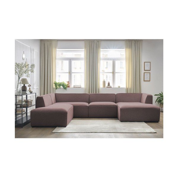 Rozā modulārais stūra dīvāns (ar kreiso stūri/U veida) Megeve – Bobochic Paris-image-1