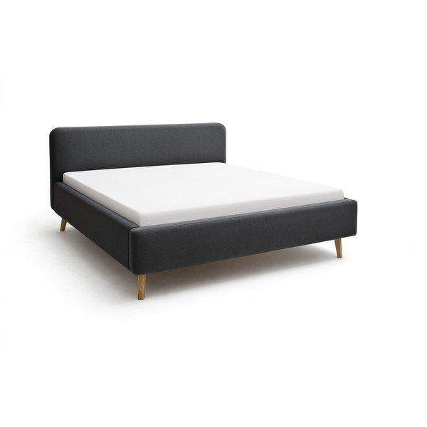 Antracīta pelēka polsterēta divvietīga gulta ar veļas kasti ar redelēm 140x200 cm Mattis – Meise Möbel