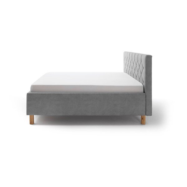 Gaiši pelēka polsterēta divvietīga gulta ar veļas kasti ar redelēm 160x200 cm San Remo – Meise Möbel-image-3