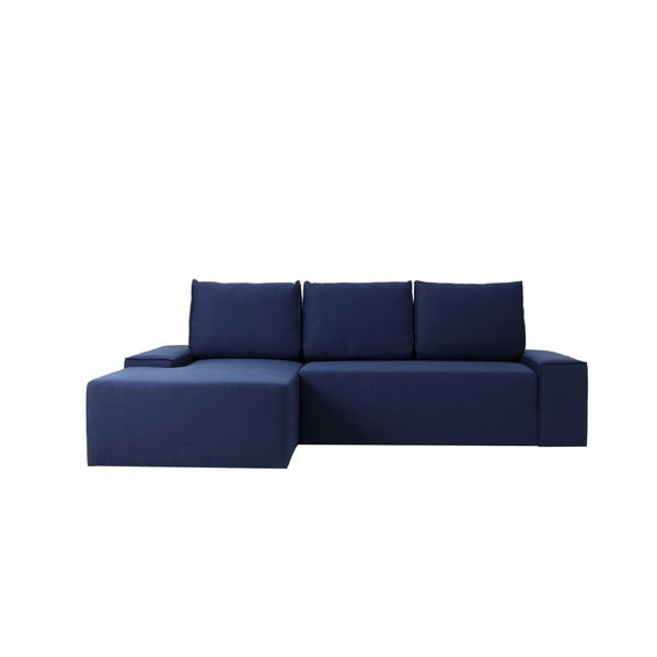 Zila stūra dīvāns-guļamā gulta ar uzglabāšanas vietu un atpūtas krēslu kreisajā pusē Custom Form Flopp