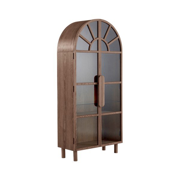 Tumša dabīga toņa vitrīna ar riekstkoka imitāciju 90x195x40 cm Sandor – Jotex