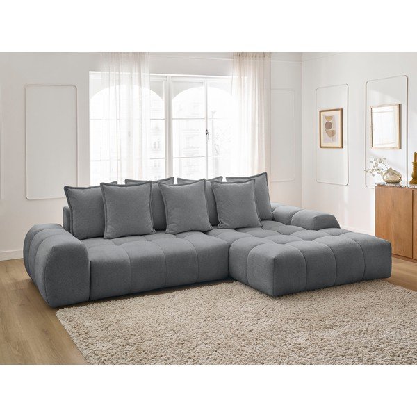 Tumši pelēks salokāms/ar uzglabāšanas vietu stūra dīvāns no šenila auduma (ar labo stūri/ar zvilni) Everest – Bobochic Paris-image-1