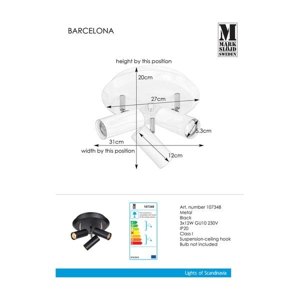 Melna sienas lampa Markslöjd Barcelona Tres-image-2