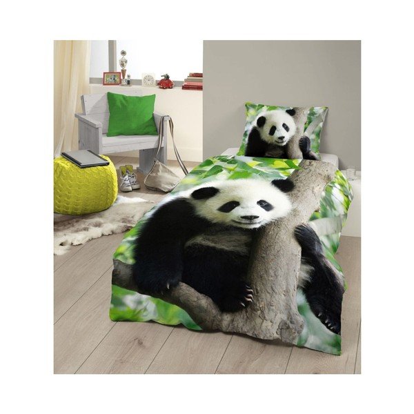 Bērnu vienvietīga gultasveļa no tīras kokvilnas ar pandas motīvu Labrīt , 140 x 200 cm-image-1
