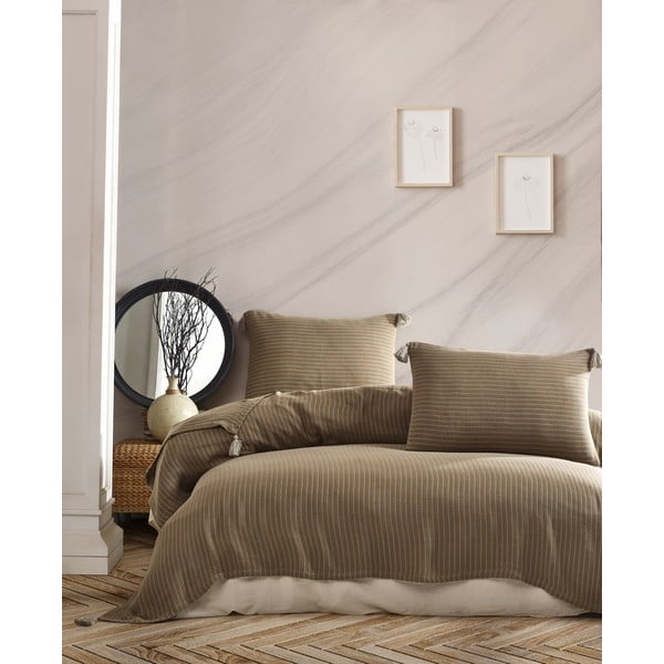 Brūns stepēts gultas pārklājs un spilvendrānas divguļamai gultai 220x240 cm Costa – Mijolnir
