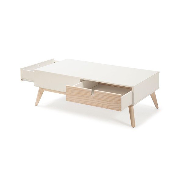 Balts žurnālgaldiņš ar 2 atvilktnēm un priedes koka kājām Marckeric Kiara-image-4