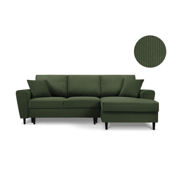 Zaļš stūra velveta dīvāns Kooko Home Jazz, labais stūris