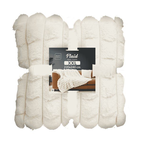 Krēmkrāsas mikroplīša/no mākslīgās kažokādas pleds 220x240 cm Igloo – douceur d'intérieur-image-4