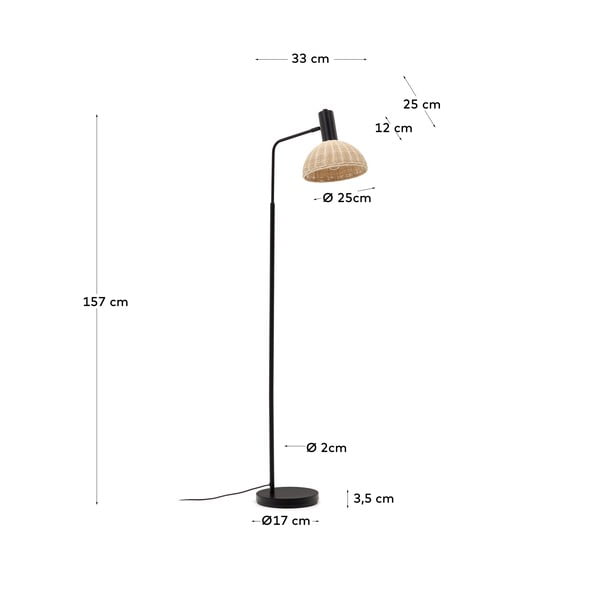 Melna/dabīga toņa stāvlampa ar rotangpalmas abažūru (augstums 157 cm) Damila – Kave Home-image-4