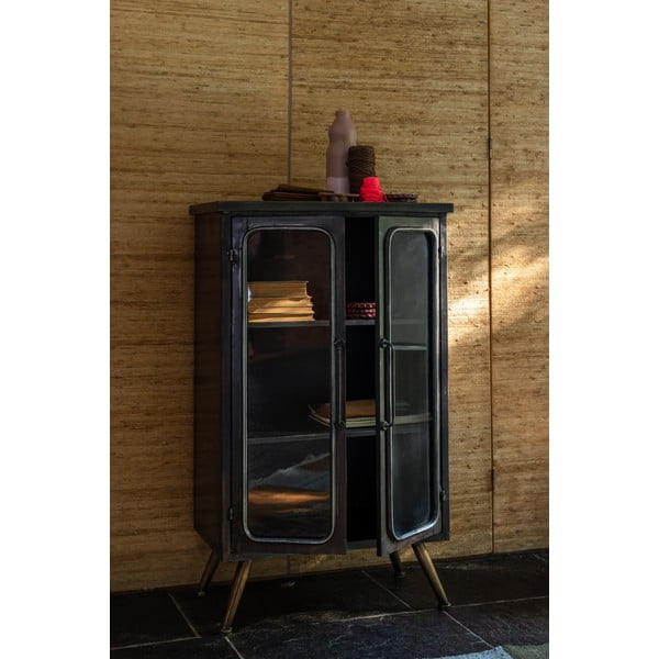 Melna metāla vitrīna 60x100x35 cm Denza – Dutchbone-image-1