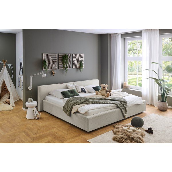 Bēša polsterēta divvietīga gulta ar veļas kasti ar redelēm 200x240 cm Cube – Meise Möbel-image-1