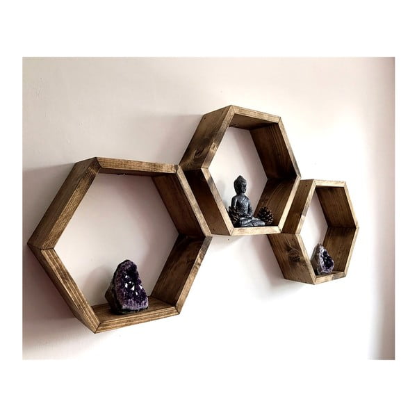 Trīsdaļīgs koka sienas plauktu komplekts Bee-image-3