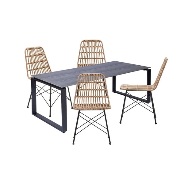 Rotangpalmas ēdamistabas krēslu Gabriela (4 gab.) un melna galda Strong komplekts – Bonami Essentials