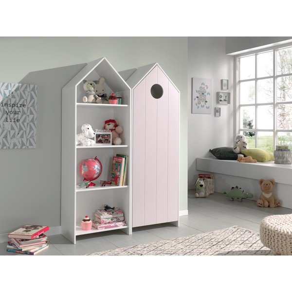 Balts/gaiši rozā atvērta tipa bērnu drēbju skapis 115x171,5 cm CASAMI – Vipack-image-1