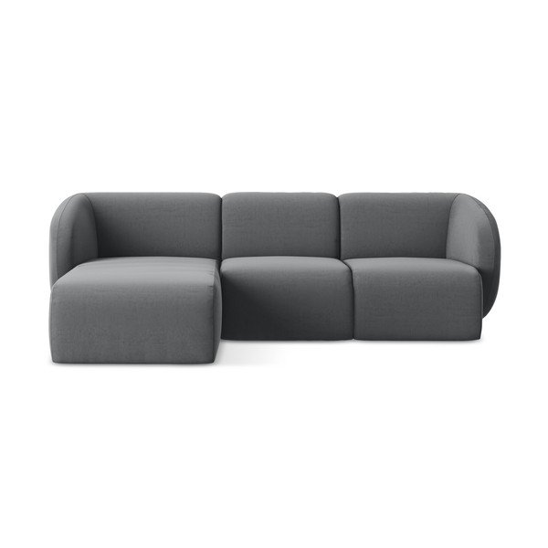 Pelēks samta stūra dīvāns (ar kreiso stūri/ar zvilni) Lani – Makamii