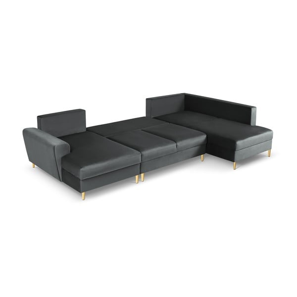 Tumši pelēks samta salokāms stūra dīvāns ar uzglabāšanas vietu (ar labo stūri/U veida) Kyoto – Cosmopolitan Design-image-2