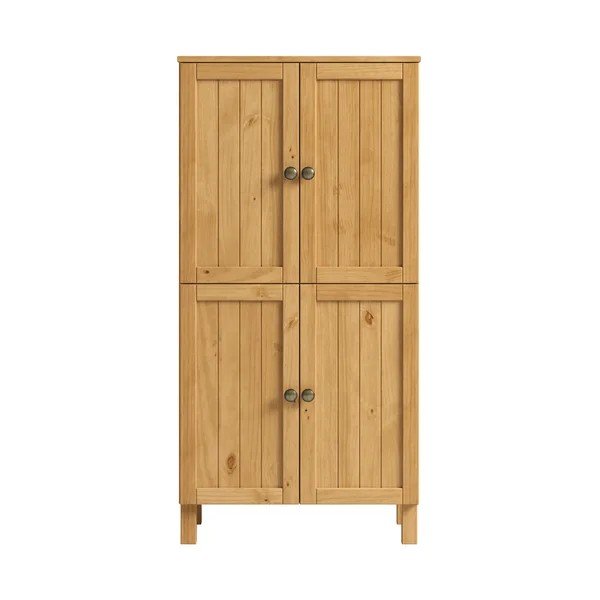 Gaiša dabīga toņa priedes masīvkoka augsts vannas istabas skapis 62x125 cm Calle – Støraa