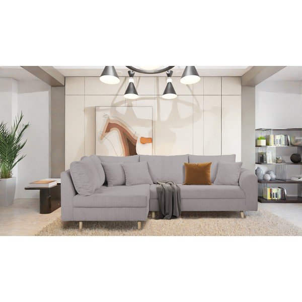 Pelēks velveta stūra dīvāns (ar kreiso stūri) Ariella – Ropez-image-1