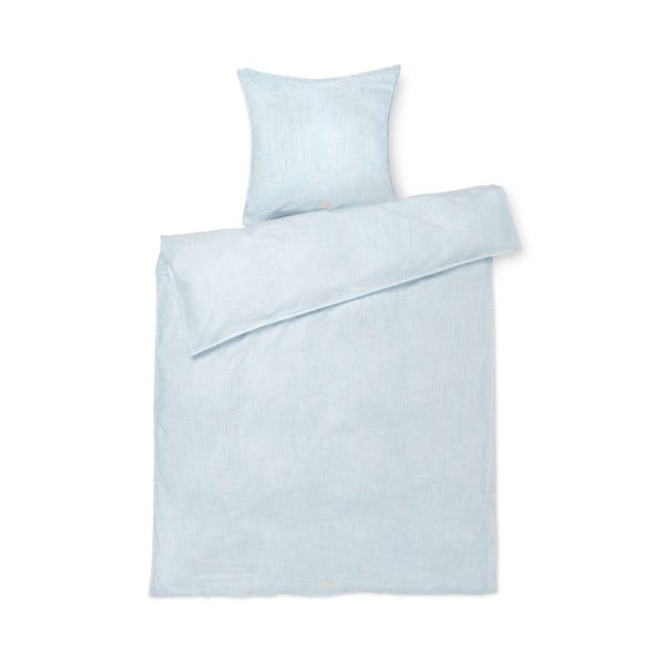 Balta/gaiši zila vienvietīga/īpaši gara gultas veļa no organiskās kokvilnas  140x220 cm Monochrome Lines – JUNA