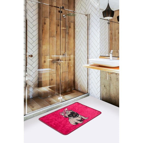 Rozā vannas istabas paklājiņš 40x60 cm Pink Pug – Foutastic-image-1
