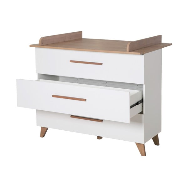 Balta/dabīga toņa zema bērnu kumode ar ozolkoka imitāciju un pārtinamo galdiņu 110x98 cm – Roba-image-4