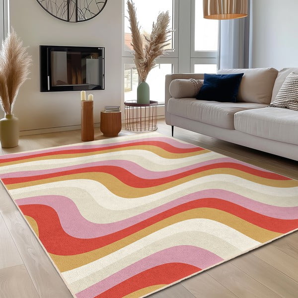 Dzeltens/rozā mazgājams paklājs 60x100 cm Creamy Raspberry Swirl – Mila Home-image-3