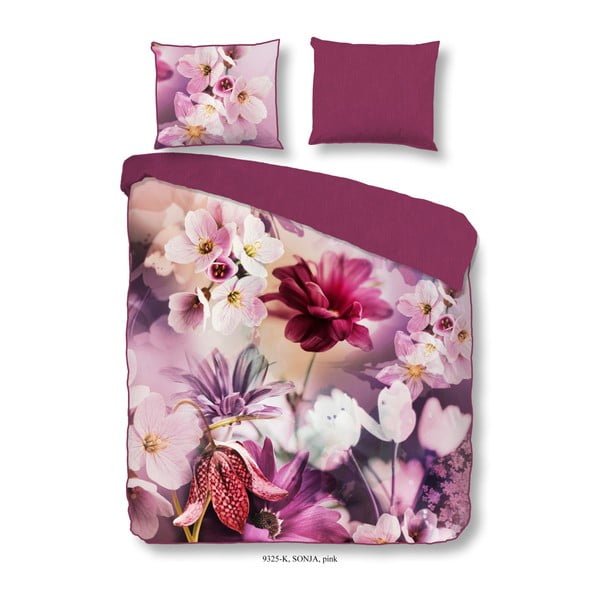 Rozā kokvilnas satīna gultasveļa divguļamai gultai Descanso Sonja Pink, 200 x 240 cm