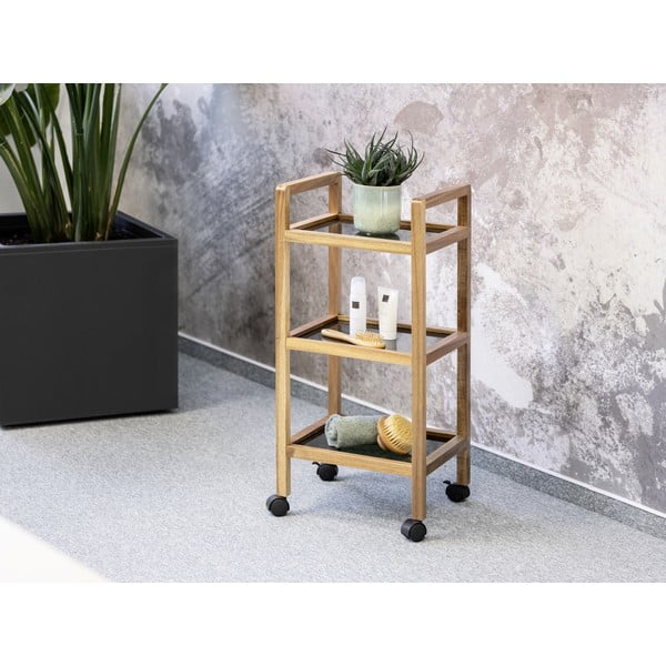 Melns/dabīga toņa akācijas masīvkoka vannas istabas plaukts 35x76,5 cm Fondi – Wenko-image-1