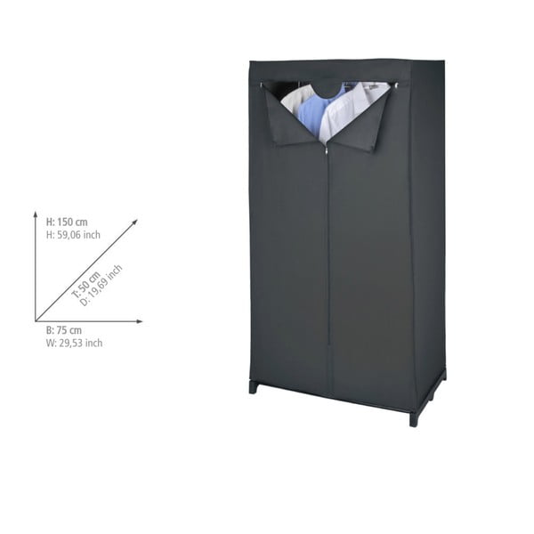 Melns tekstila drēbju skapis 75x150 cm Deep – Wenko-image-1
