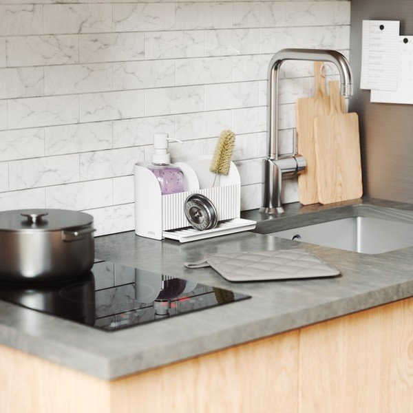 Balts mazgāšanas līdzekļu turētājs no pārstrādātas plastmasas Sling – Umbra-image-1